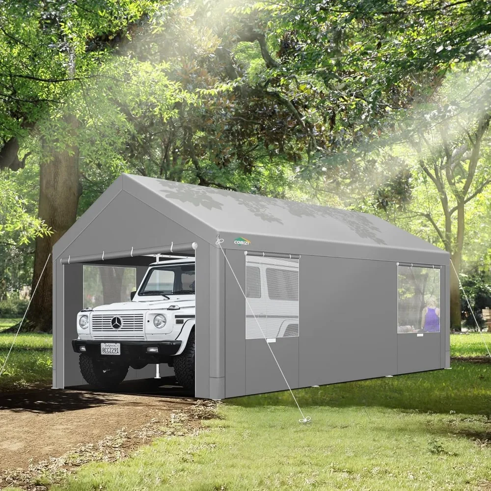 

10x20ft Carport Heavy Duty, Portable Garage with Removable Sidewalls,Ventilated Windows&Built-in Sandbags, Waterproof Car Canopy