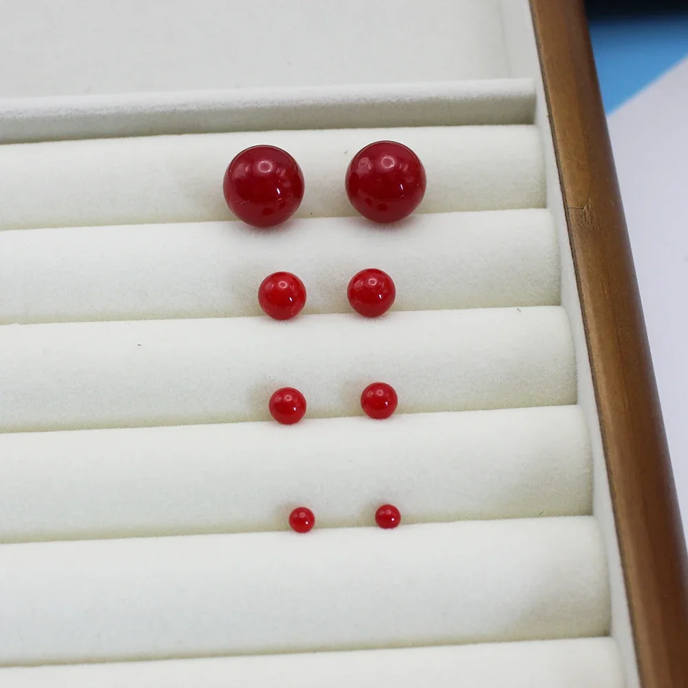4mm 6mm 8mm 14mm Red Color Round Imitation Pearl Stud Earring for Women Elegant Romantic Temperament Jewelry Accessories Gift - view 3