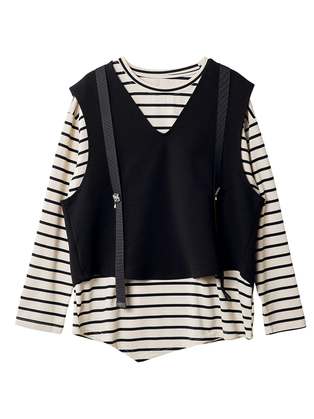 2024 Women's Clothing Striped long-sleeved T-shirt + vest top Spring Summer New No.45