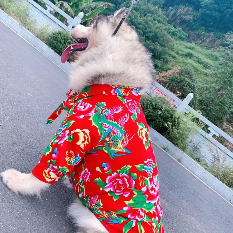 Red Flowers New Year Dog Clothes Puppy Shirt Small Medium Large Big Dog Clothing Alaskan Malamute Husky Golden Retriever Costume