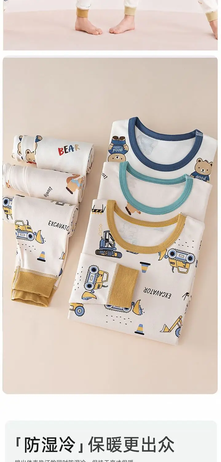 Lange Unterhosen aus reiner Baumwolle, Set für Kinder, Oberteil und Unterteil, Thermo-Unterwäsche-Set mit langen Ärmeln, Winter-Set für Jungen und Mädchen, T-Shirt und Hose, warm. – Detail 9