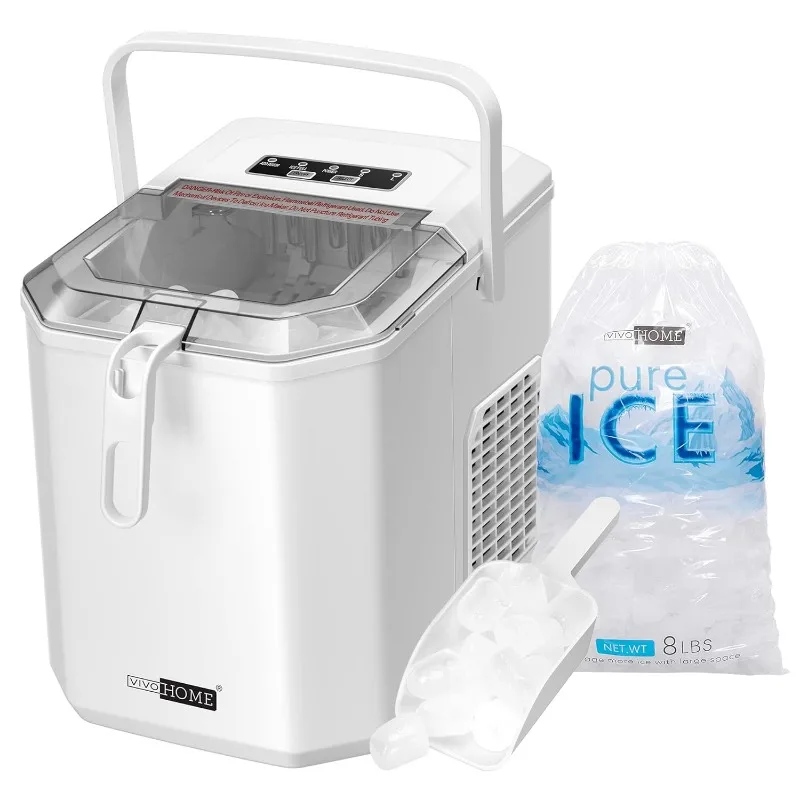 VIVOHOME-Máquina Automática Elétrica Ice Cube Maker, bancada compacta portátil, alça, colher de mão, 10 sacos de gelo e auto