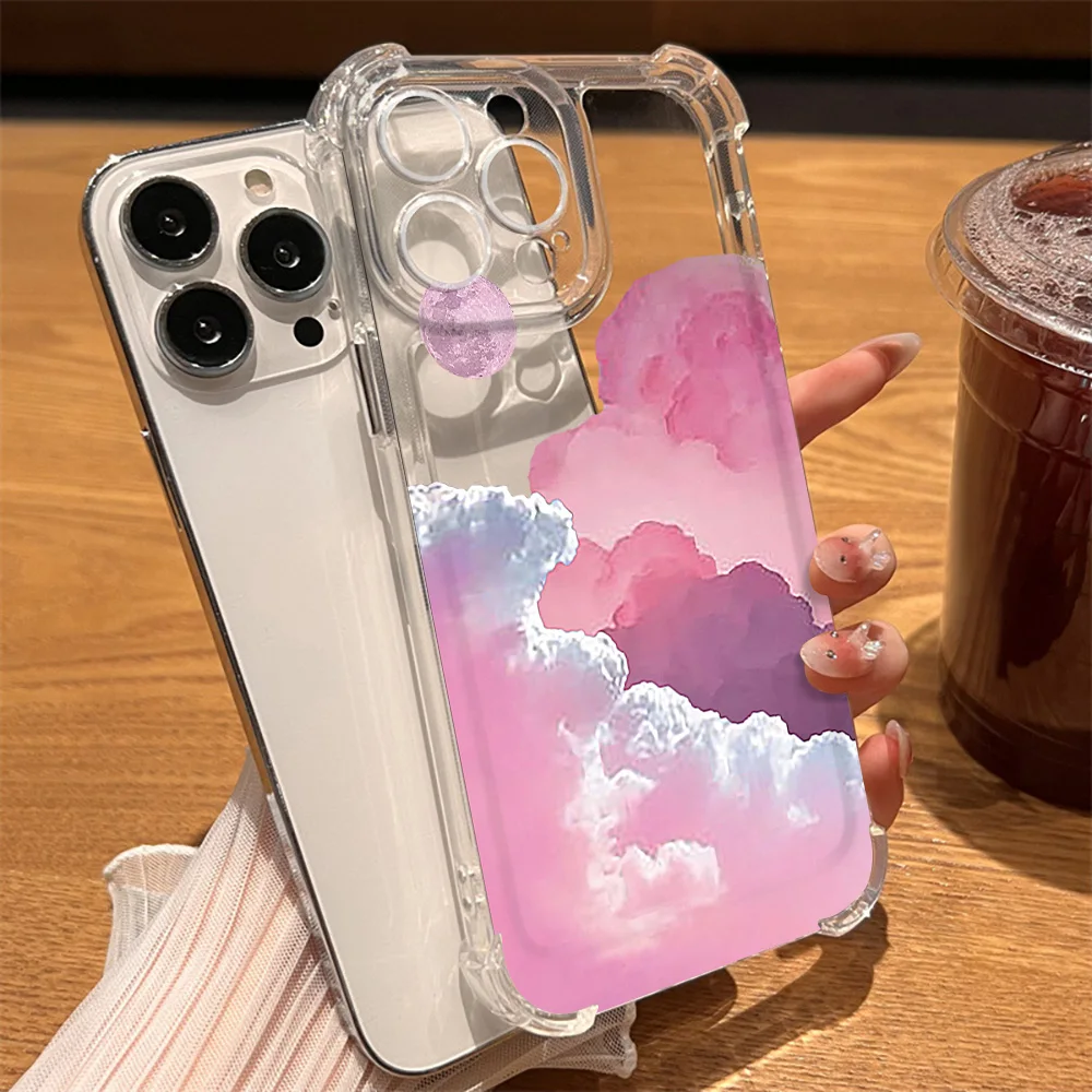 

Clear Hard Back Shockproof Phone Case for iPhone 15 13 12 11 ProMax XR XS Max 7 8 Plus SE Colorful Clouds Cover for iPhone 14