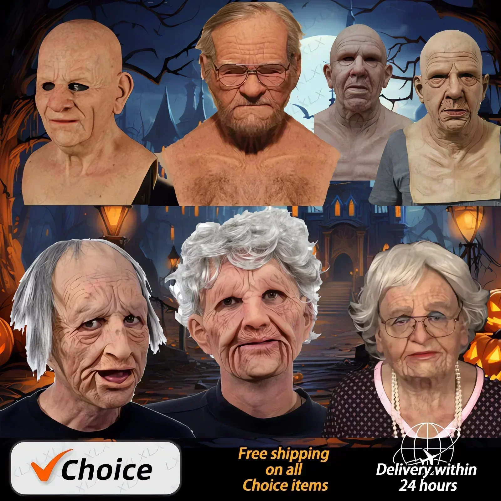 2024 New Halloween April Fool's Day Wrinkled Head Full Face Mask Party Supplies Horror Cosplay Props New Old Man Masks