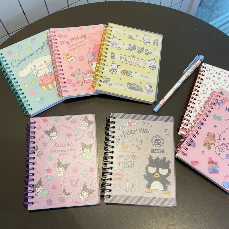 Notebooki Kawaii Sanrio A6 Kuromi Cinnamonroll moja melodia notesy Anime urocze terminarz tygodniowy z kreskówek papier do pisania prezenty dla