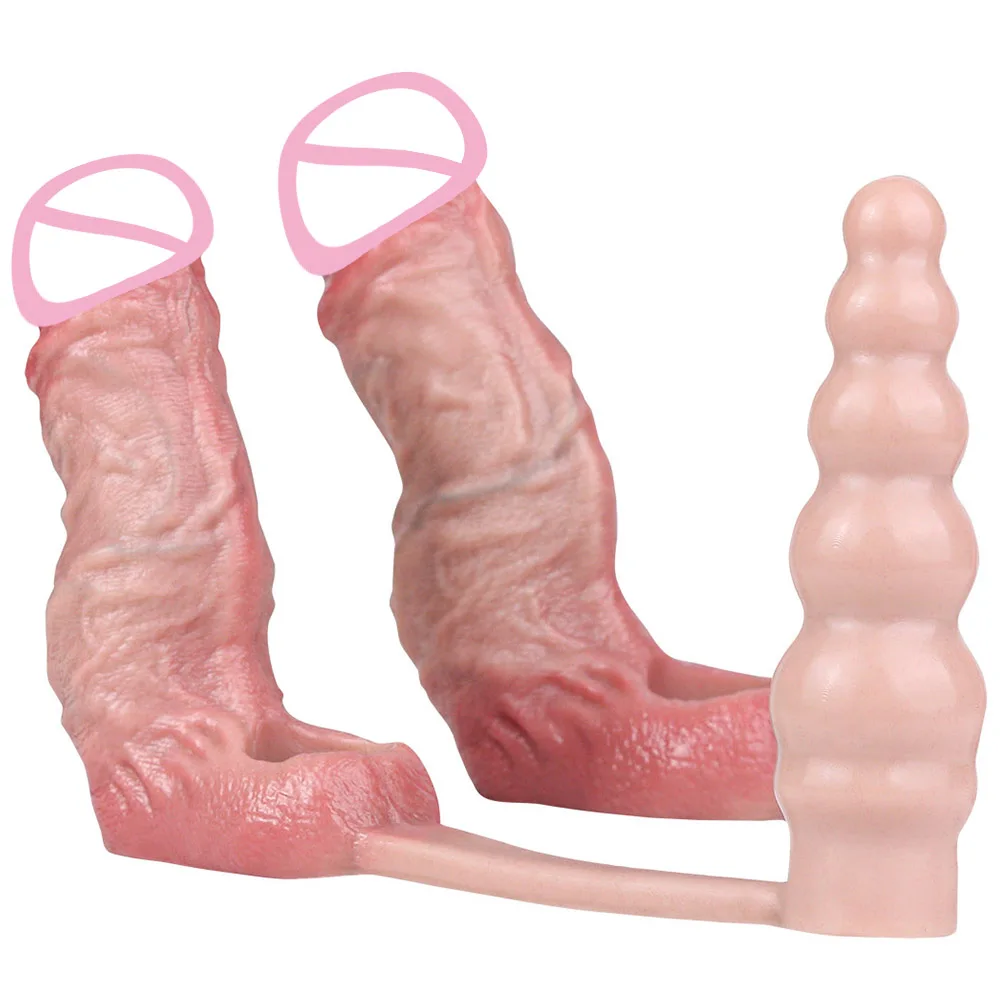 NNSX Super Realistic Cock Sleeve with Anal Dildo Soft Penis Sheath Silicone Male Dick Girth Enlarger&Extender Sex Toys for Man