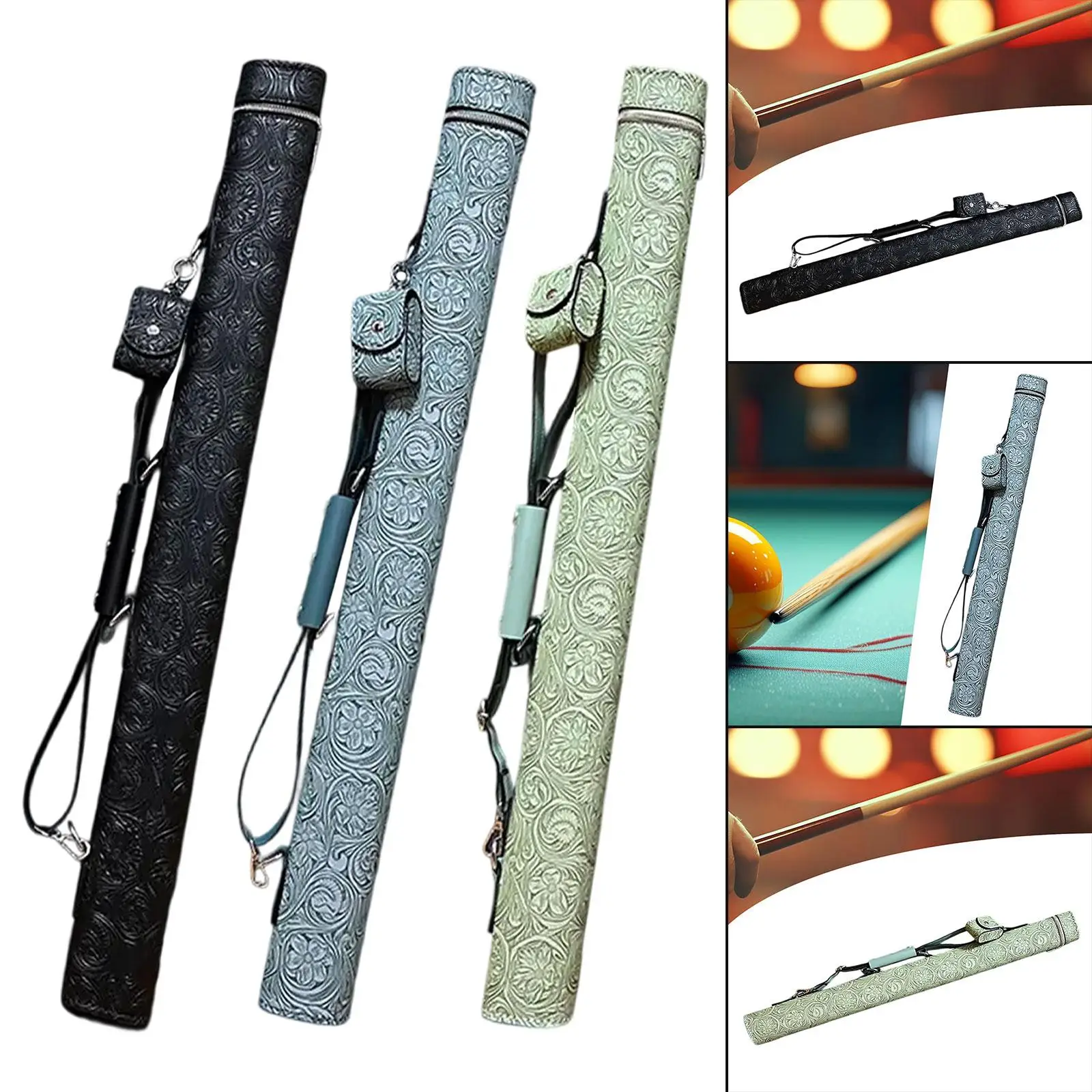 

Pool Cue Barrel PU Leather Stylish Lightweight 1 Complete 2 Pieces Rod Sleeve Embossed Pattern Pouch Professional Storage Bag