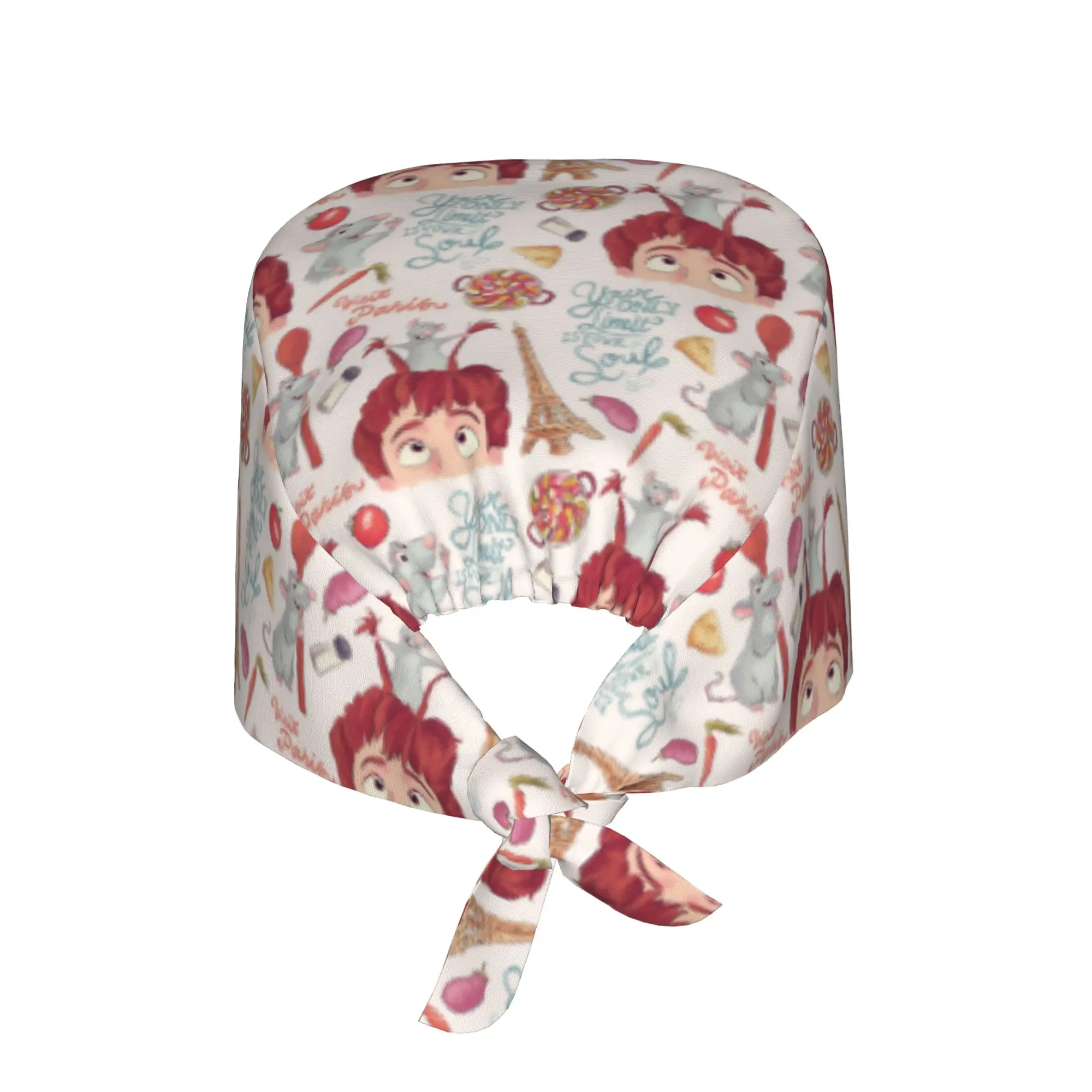 R-Ratatouilles Anime Chef Breathable Scrub Hat Surgical Scrub Caps Nurse Medical Cap Mouse Work Scrubs Hat for Hospital Pharmacy