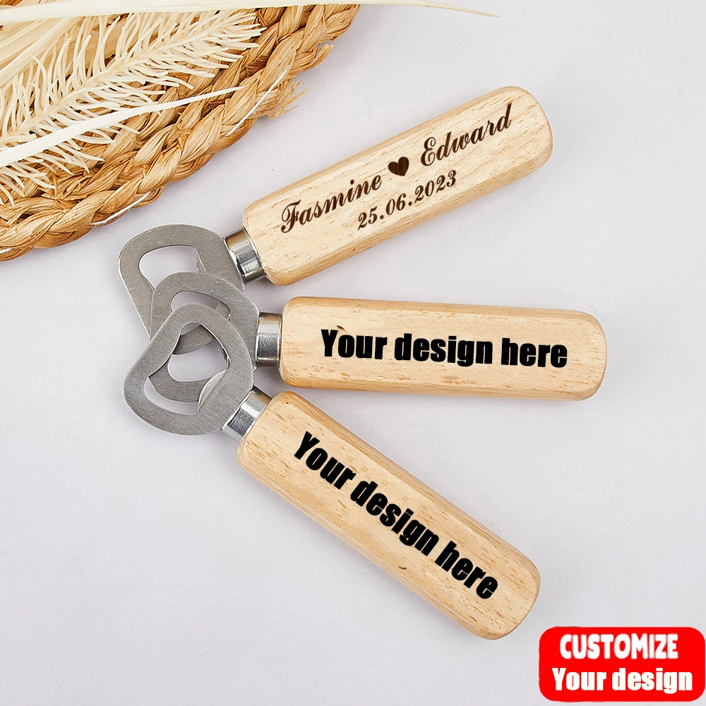 Your Design Here Personalized Engraved Wood Bottle Openers Wedding Party Souvenir Customized Beer Opener Wedding Gifts