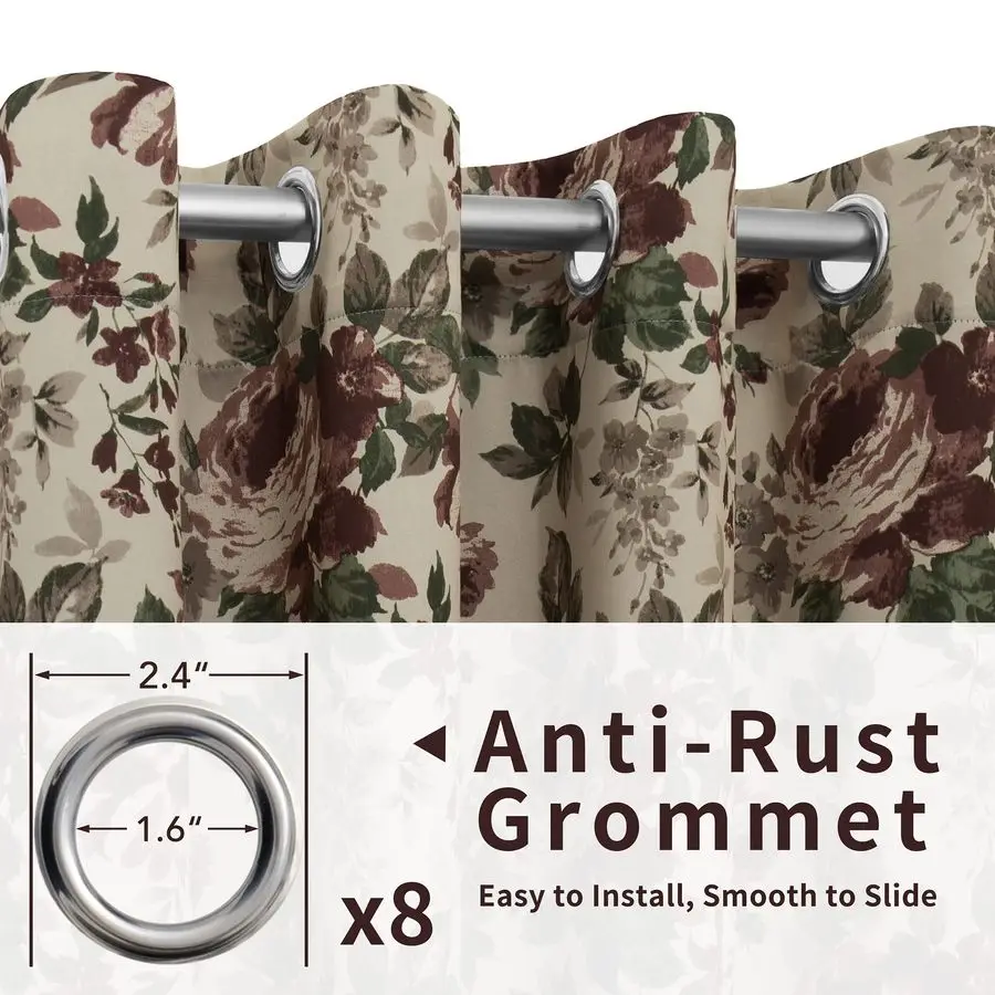 Cortina Blackout com Estampa Floral, 84 Polegadas de Comprimento, com Ilhós, Térmica e Isolante, para Quarto e Sala de Estar