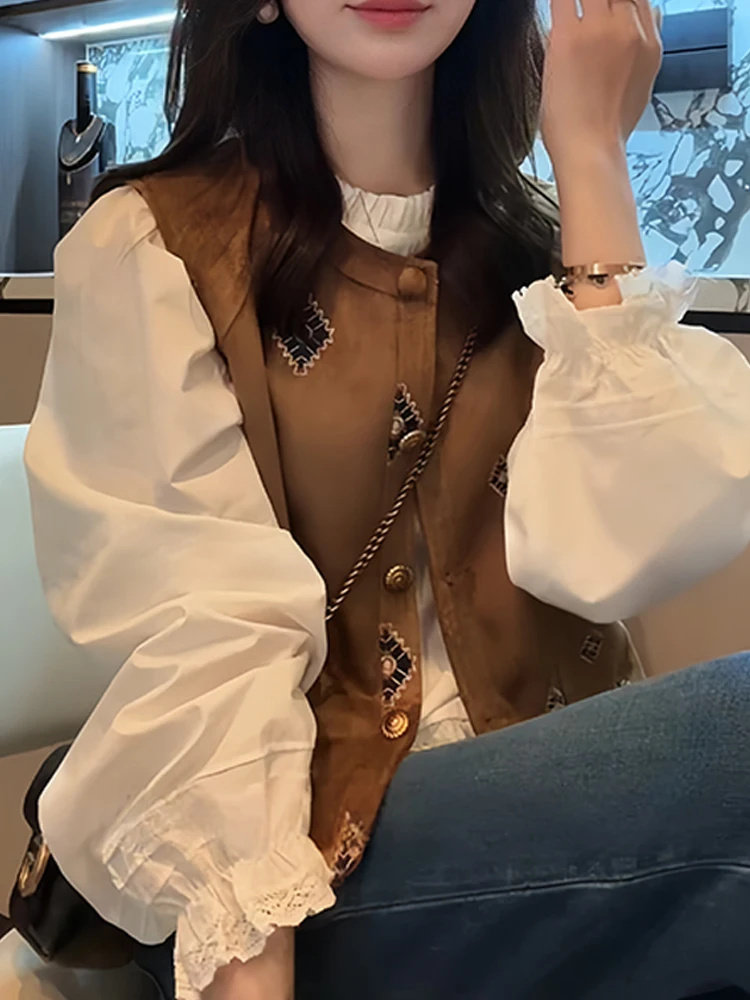 

Элегантный женский жилет Ele, осень 2026, новинка, омолаживающий топ, для повседневной носки, с круглым вырезом, средней длины, на одной пуговице