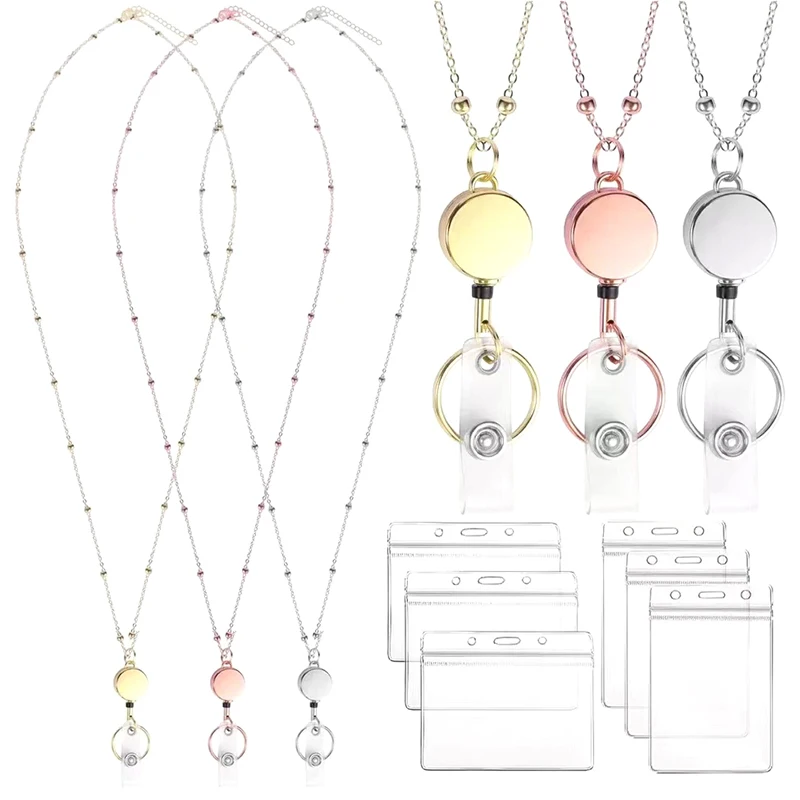 Einziehbare Abzeichen Rolle Lanyard ID-Karten halter Kunststoff kette Halsketten Schlüssel bund Clip für Frauen Männer Mitarbeiter Großhandel – Detail 9