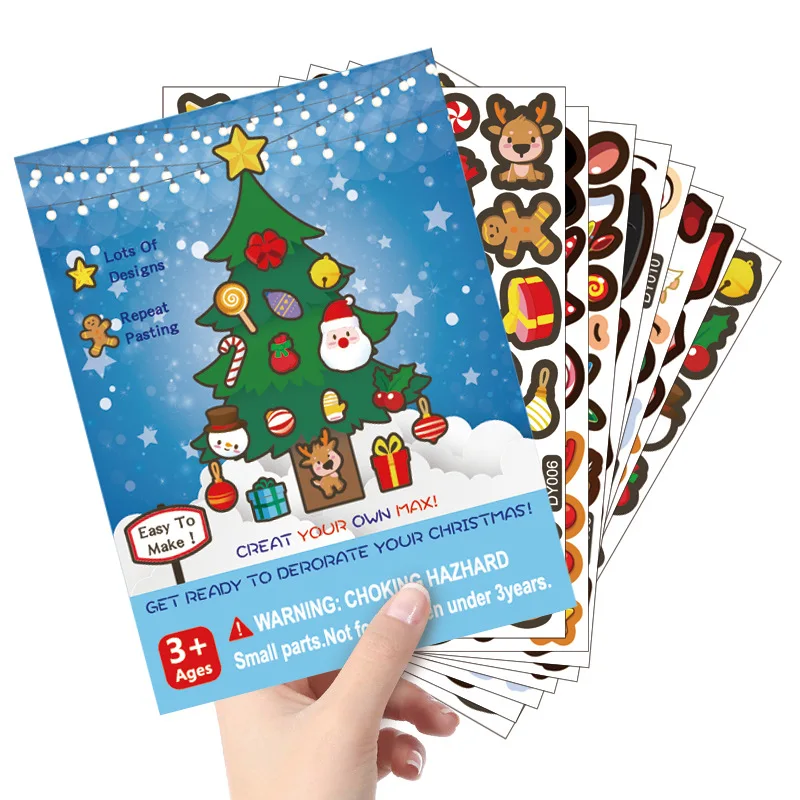 Children's Cartoon Christmas DIY Sticker Santa Claus Snowman Elk Christmas Tree Cute Emoticons Kid Gift Diary Decoration Sticker