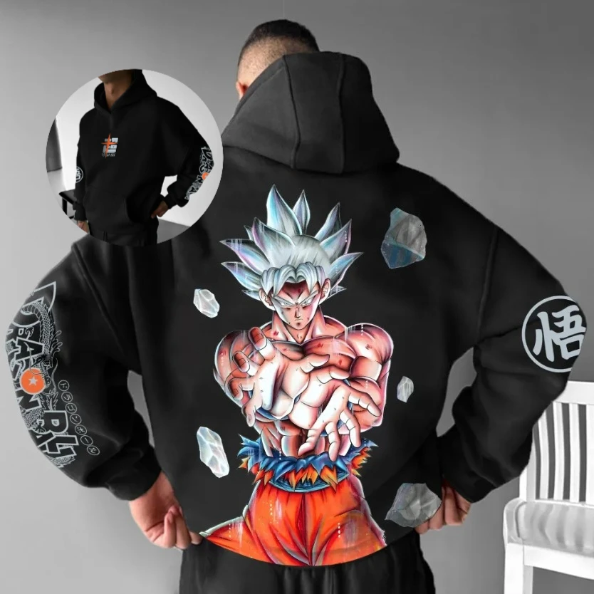 

Мужская толстовка с капюшоном Dragon Ball Animation в уличном стиле с анимационным принтом, повседневная флисовая мужская и женская одинаковые осенние и зимние новинки