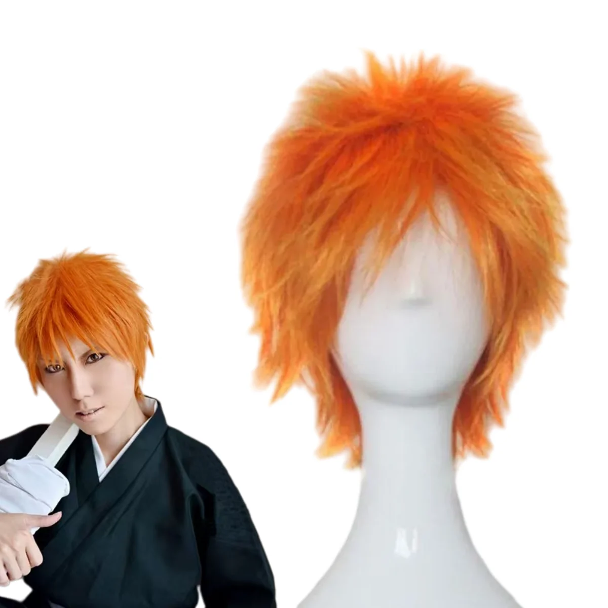 

Парик для косплея Курасаки Ичиго из аниме Bleach, оранжевый парик для мужчин, аксессуар для Хэллоуина