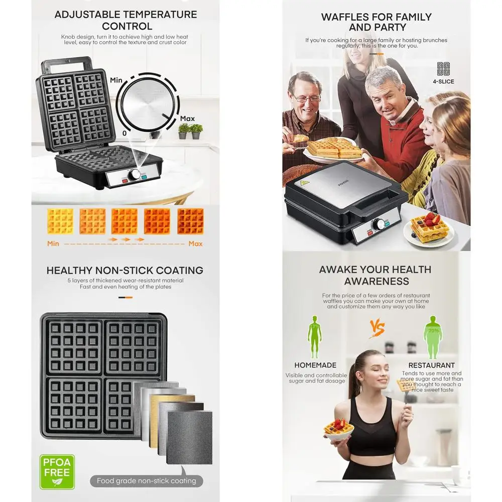 

Тостер на 4 тоста из нержавеющей стали с 5 уровнями поджаривания, антипригарными поверхнями, серебристый/черный — идеально подходит для семейных завтраков