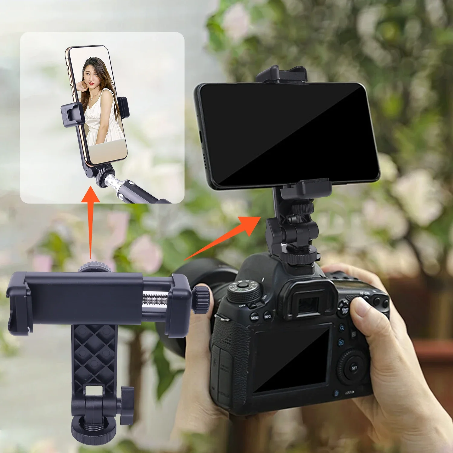 Vertical & Horizontal Phone Tripod Mount Adapter Rotatable Bracket Clip for iPhone Android Cell Phone Selfie Stick Camera Stand