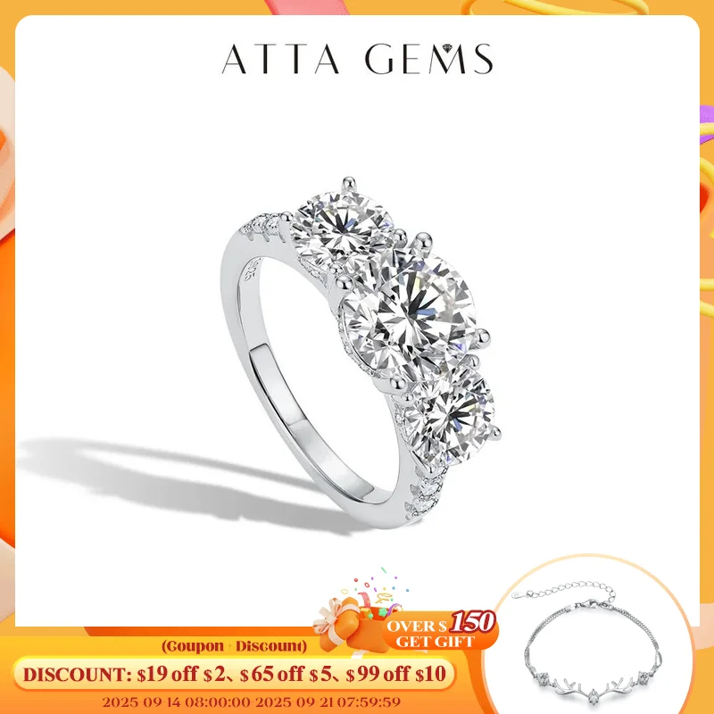 

ATTAGEMS Engagement Ring Round Cut 4.0ct Moissanite Rings for Women Sterling Silver Ring Wedding Promise Rings for Her