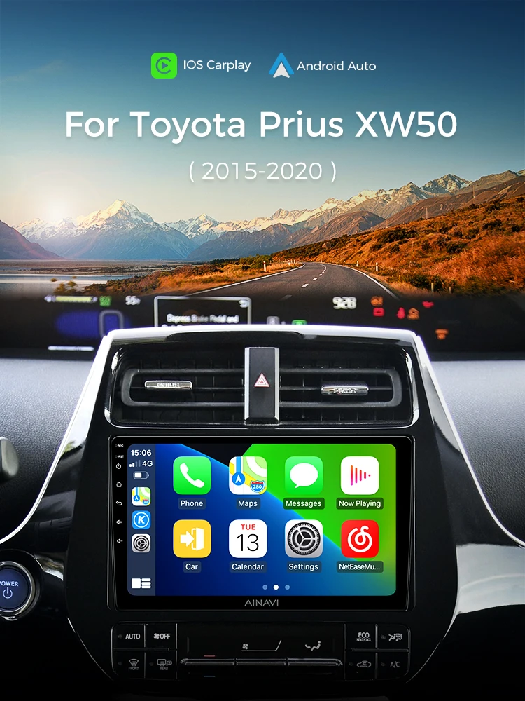 Ainavi Autoradio Voor Toyota Prius 2015 2016 2017 2018 2019 2020 XW50 Draadloze Carplay Android Auto 4G HD IPS Auto Multimedia HDMI - afbeelding 2