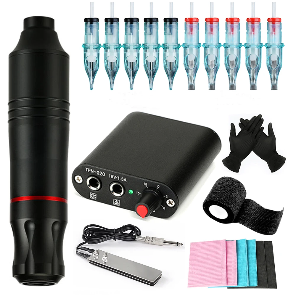 Professional Tattoo Machine Kit Power Supply Rotary Tattoo Pen Set With Cartridges Needles For Permanent Makeup Tattoo Artist