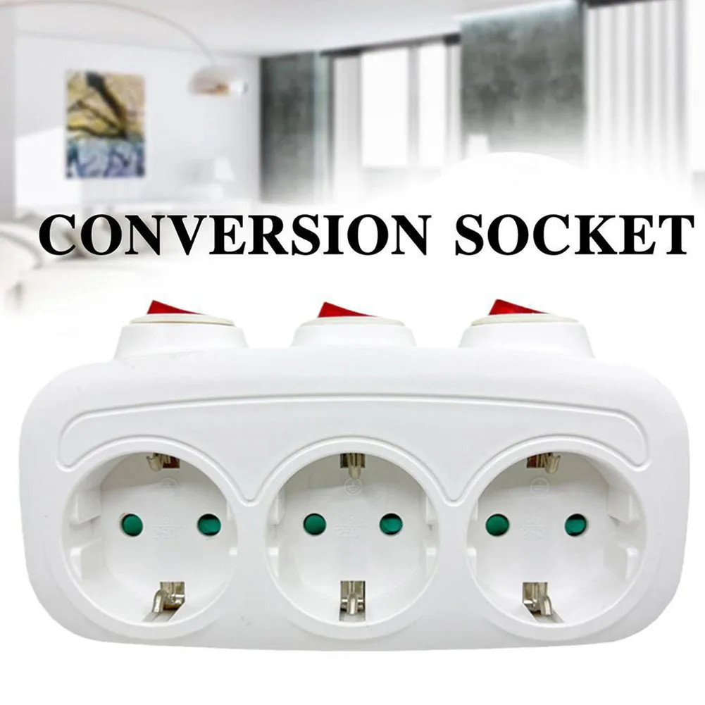 Universal EU Extension Socket with 3 Individual 250V Switches Power Adapter Power Converter Socket Wall Socket for Living Room