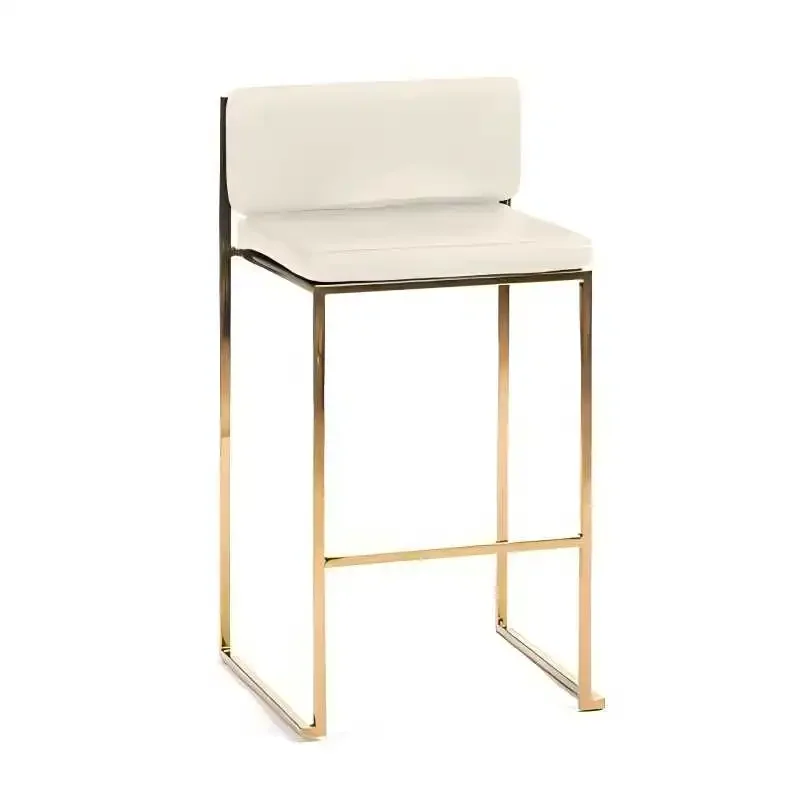 

Customized bar chair gold metal and white faux leather high back counter stool