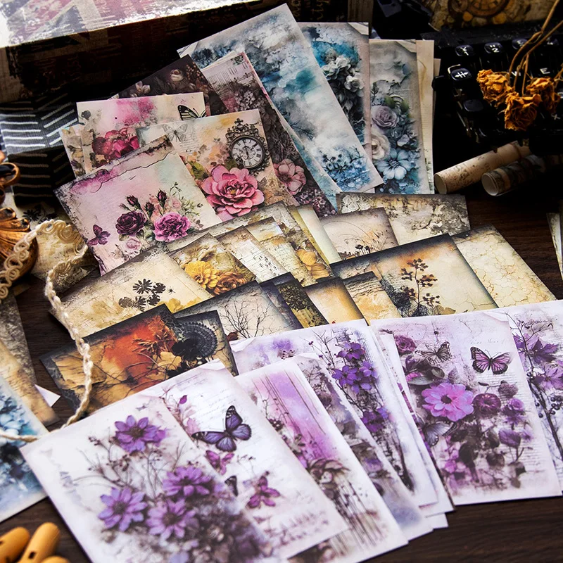 40pcs/lot Memo Pads Material Paper floating life and flowers Junk Journal Paper diary Scrapbooking Background Paper