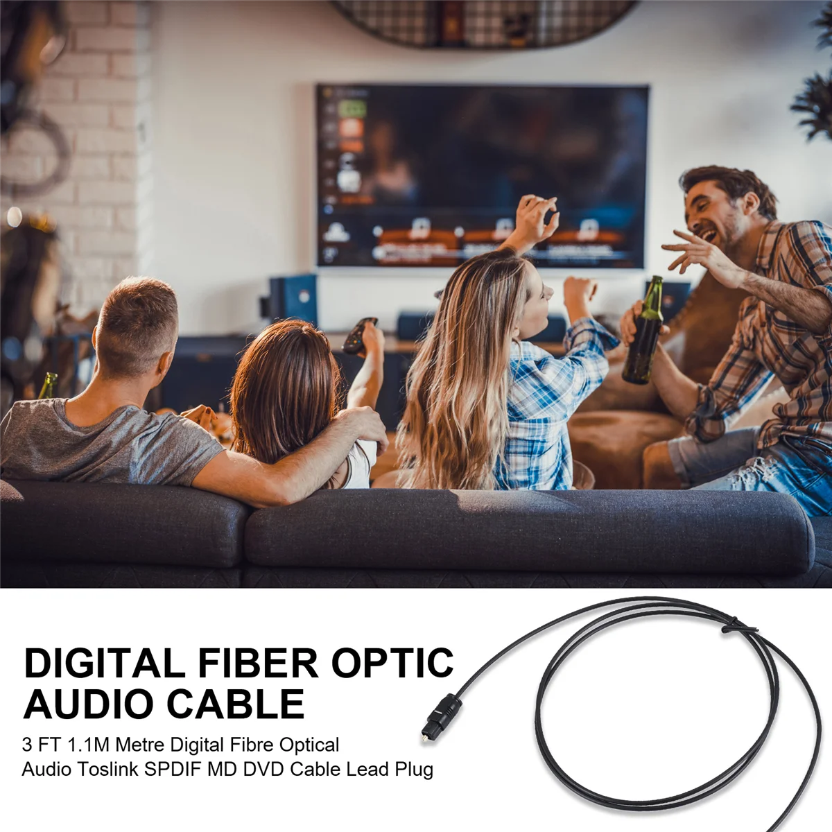 Cabo de áudio óptico de fibra digital, cabo dvd toslink spdif md, plugue principal, 3 pés, 1,1 m