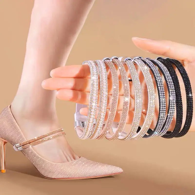 1Pair New Fashion Multifunctional High Heels Shoes Band Women Shoelaces Anti-drop Heel Straps Belt Drill Elastic Fixed Belts