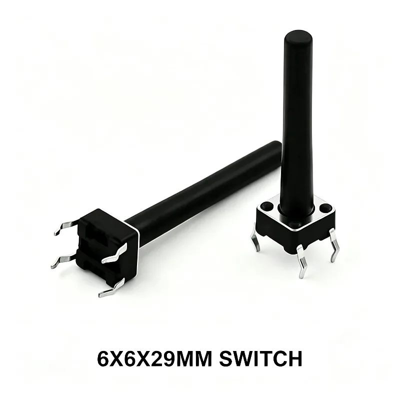 10PCS 6*6*29H plug-in touch switch reset vertical 4-pin straight black extension handle - power key switch