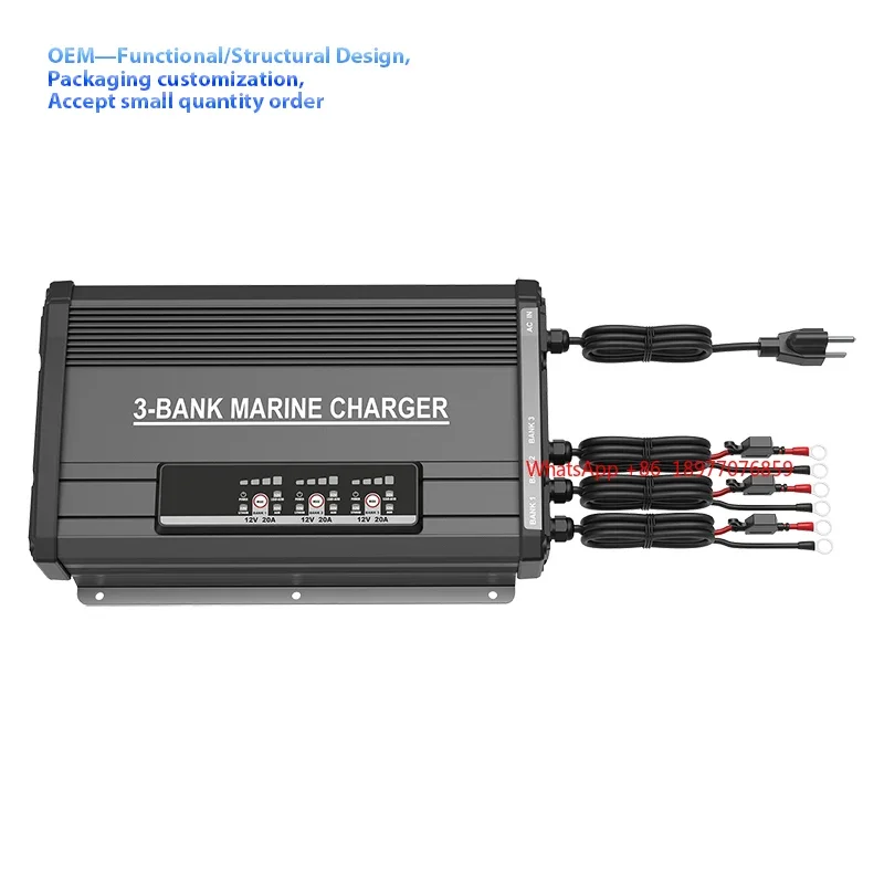 Professional 2-Bank IP67 Waterproof Marine Onboard Charger 12V 10A 36V 10A Lead Acid Battery Charger Over-Charging Protection