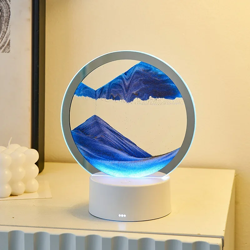 Luz de noche de arena movediza con USB de 7 colores, lámpara de mesa de arte de arena móvil, lámparas de mesita de noche de reloj de arena que fluyen, decoración del hogar, regalo