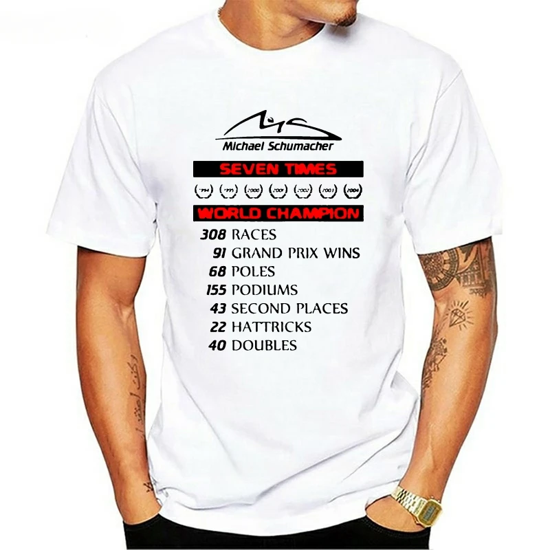 mens summer Tops  2021 New Fashion Brand Clothing Michael Schumacher Championship Records Racing Legend T-Shirt Size S To 3XL