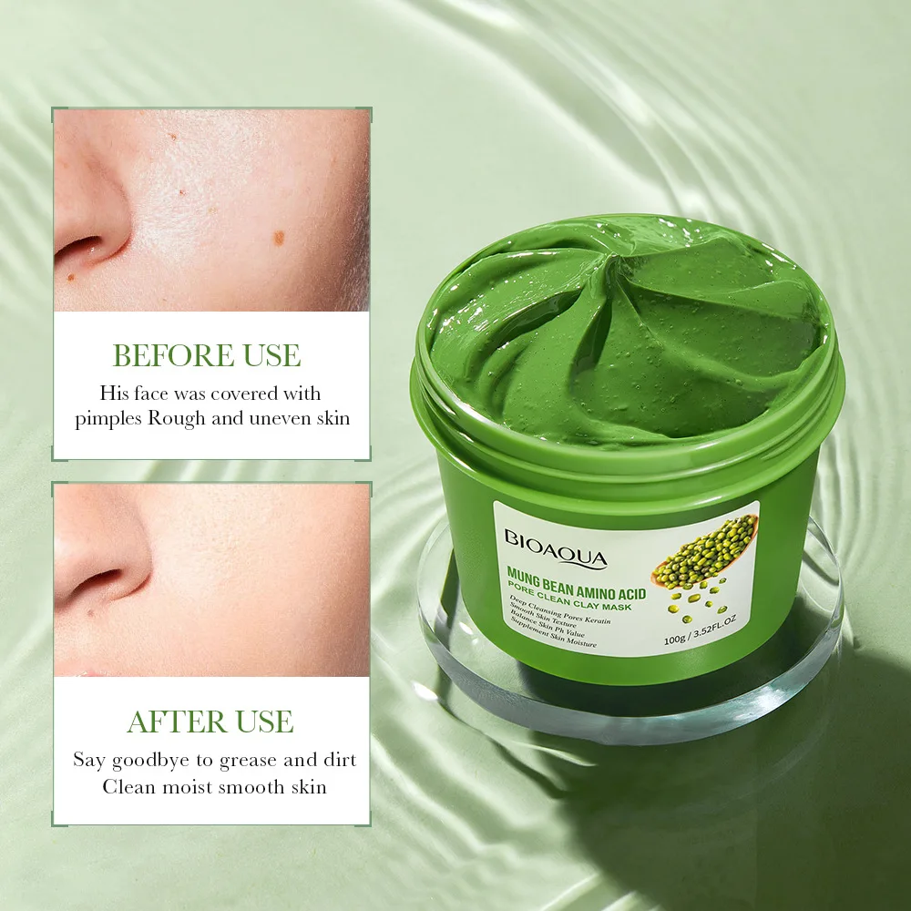 BIOréveiller A-Masque de boue à l\'argile aux haricots mungo, soin de la peau, éclaircissant, dissolvant de points noirs, nettoyage en profondeur,