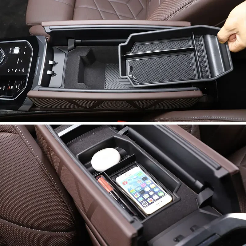 لسيارات BMW 7 Series G70 2023-2024 ABS أسود للسيارة مسند ذراع التحكم المركزي صندوق تخزين ملحقات السيارة الداخلية #3