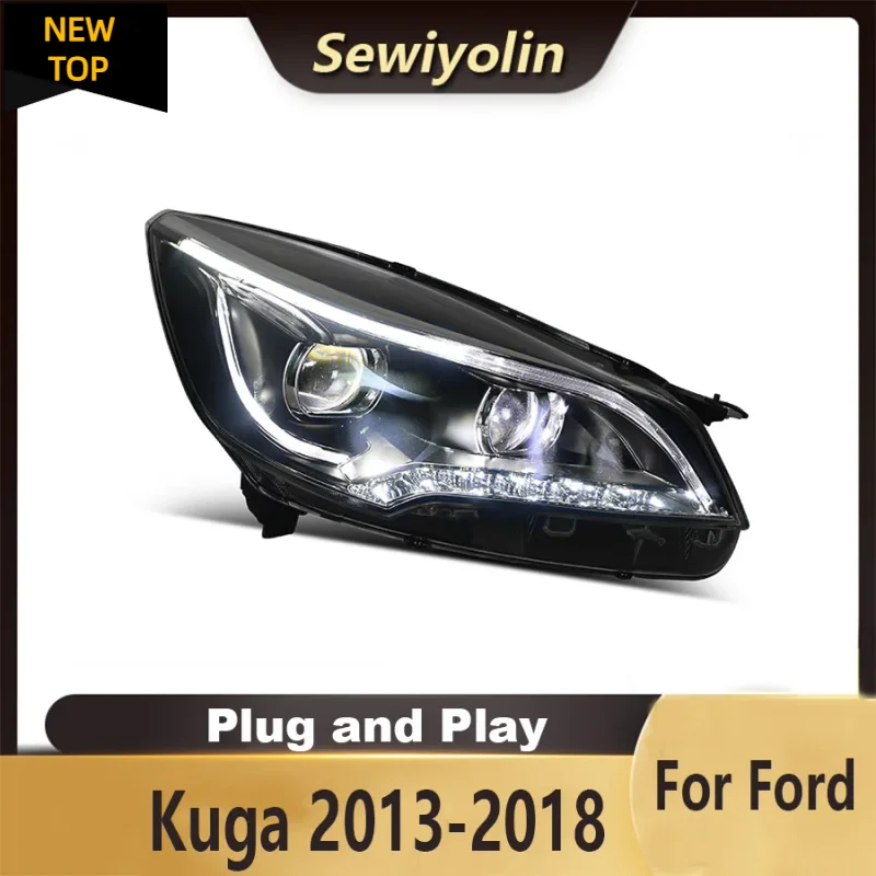 

Автомобильные аксессуары, фара в сборе для Ford Kuga 2013-2018, светодиодные фонари, лампа DRL, сигнал Plug and Play, дневный хог