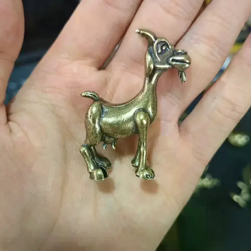 1Pcs Vintage Brass Goat Statue Retro Animal Sculpture Tea Pet For Home Office Decor Ideal For Collectors