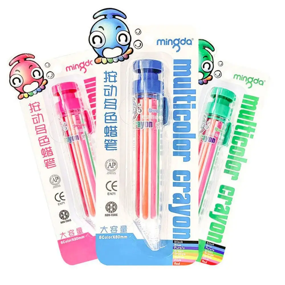 

Funny 8in1 Gift Push Style Office School Supplies Children Multicolor Crayons Colored Pencil Highlighter Marker Pen Oil Pastel
