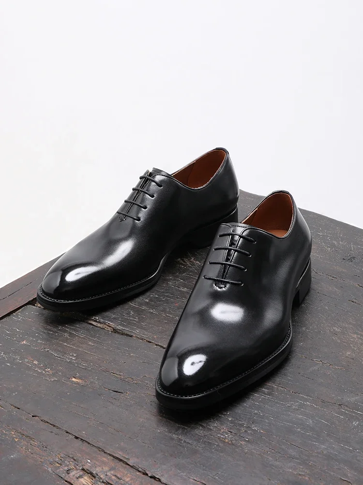 Spring and Autumn New Business Dress Men's Shoes Leather Handmade British Round Head Lace-Up Men's Wedding Shoes