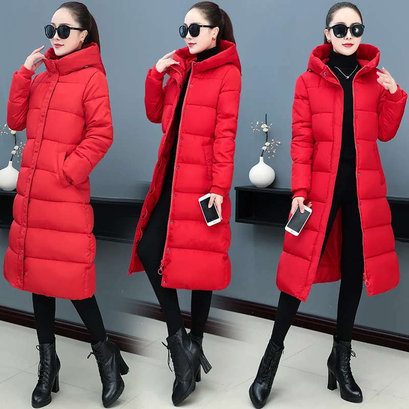 New Winter Korean Slim Fit Fashion Hooded Versatile Cotton Jacket Women Mid To Long Length Over Knee Thick Warm Down Cotton Coat