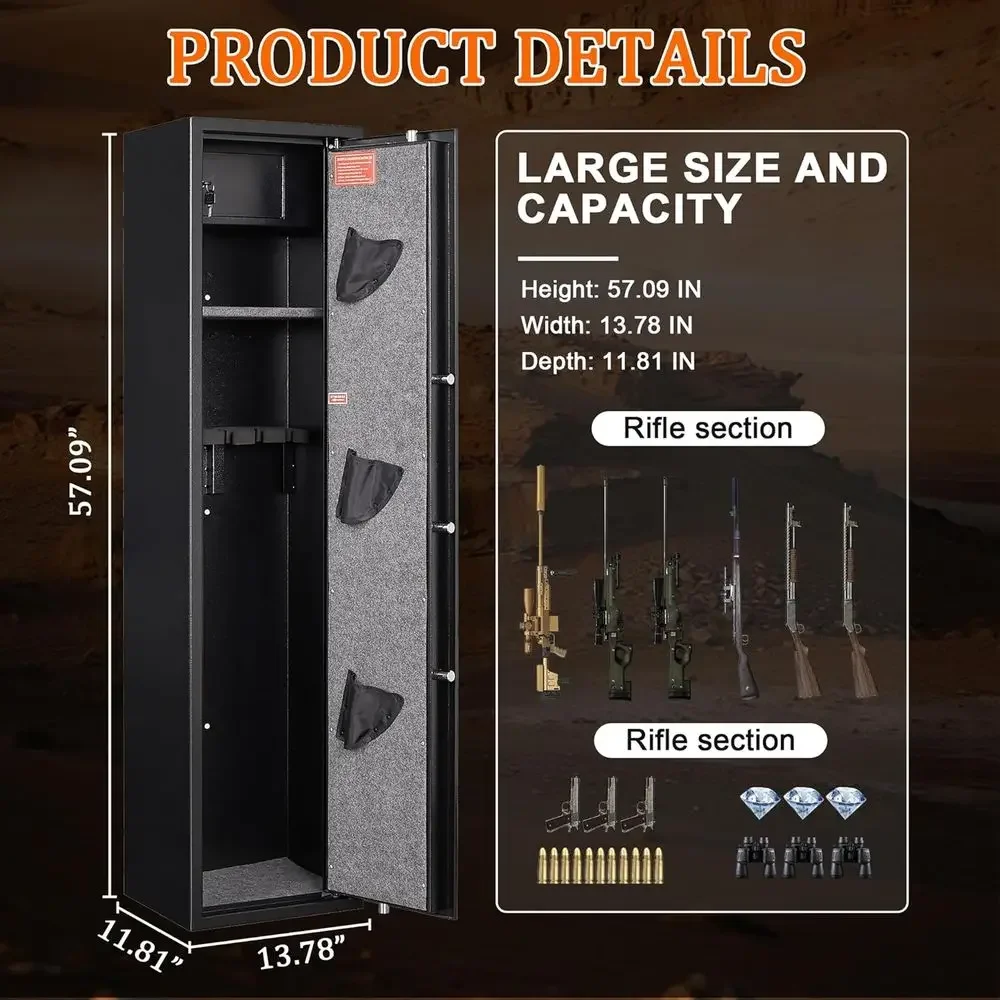 Quick Access Biometric Steel Gun Cabinet Fingerprint Digital Keypad LED Light No Assembly Required Security Storage