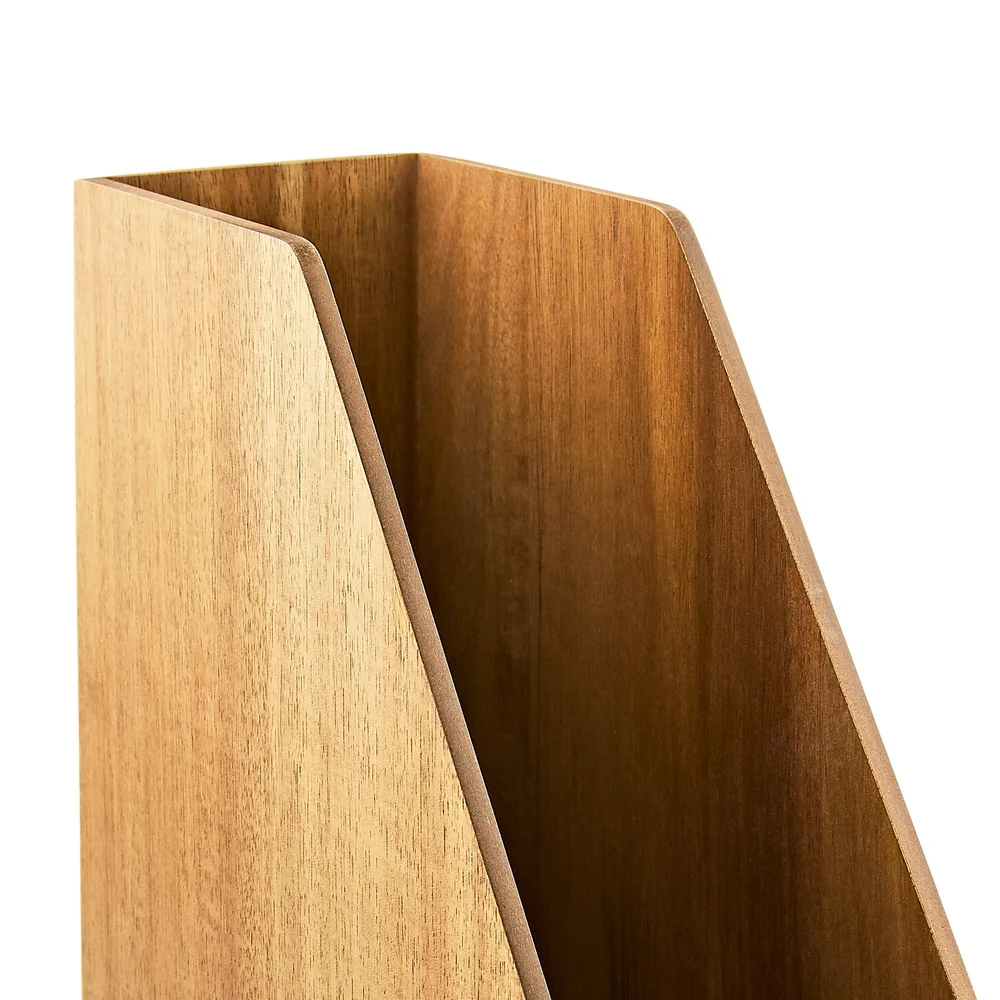 Wooden Magazine Holder Desk Organization Acacia Finish File Storage Clutter-Free Space Holds 12 Magazines Perfect Students