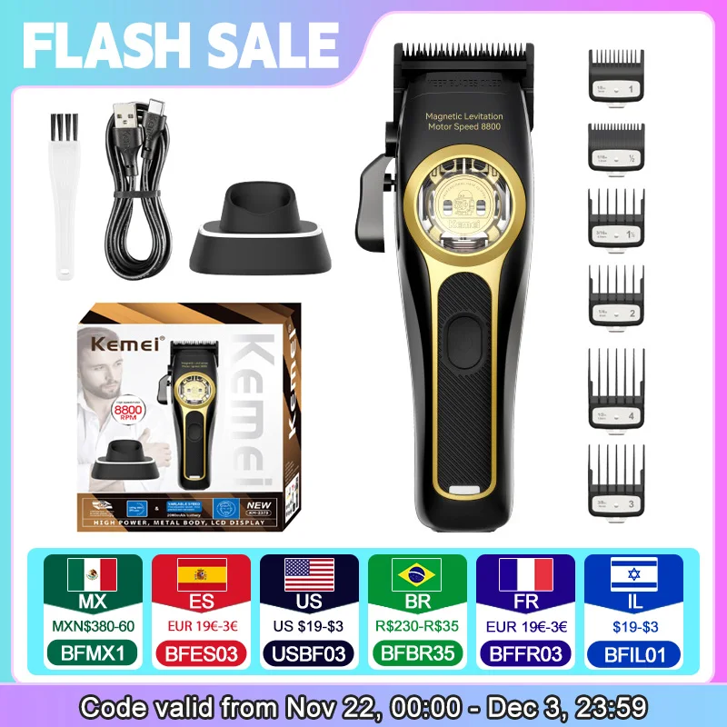 Kemei KM-2373 Baber Hair Clipper Professional Hair Cutting Machine With Charging Base For Men Electric Hair Trimmer Men Gift