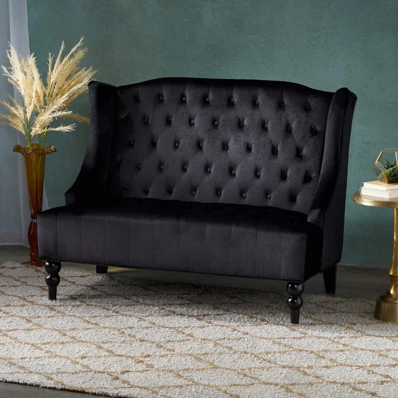 Christopher Knight Home Leora Modern Glam Tufted Velvet Wingback Loveseat, Black / Dark Brown