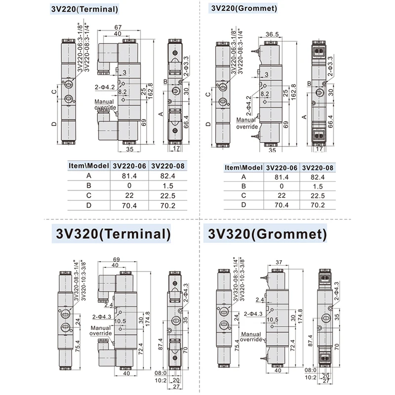 3V220-08 3V320-10 3V420-15 Pneumatic Air Solenoid Valve 3/2 Way  AC220V DC24V DC12V Normally Closed Electromagnetic Valves
