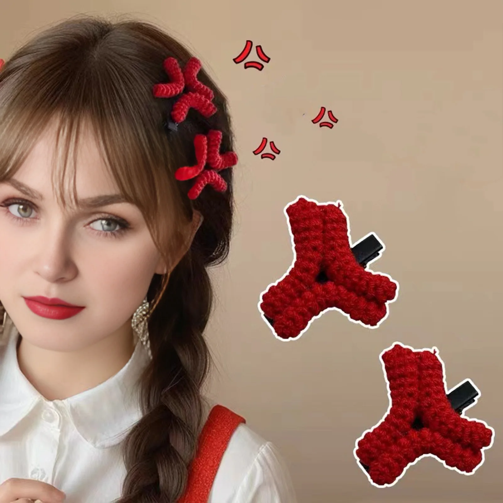 Creative Crochet Hair Clip For Girls Hand Woven Yarn Barrettes Women's Cartoon Funny Duckbill Clip Hair Accessories Hairpin image 4