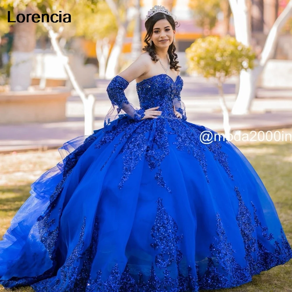 

Customized Royal Blue Quinceanera Dress Ball Gown Lace Applique Beading Ruffles Corset Sweet 16 Vestidos De 15 Años YQD973