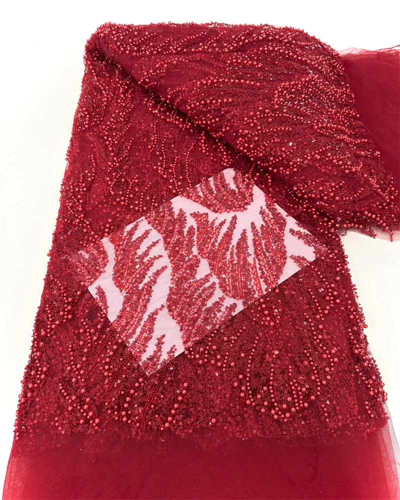 アフリカンチュールレース生地,ナイジェリアスパンコール生地,真珠で作られた刺embroideryドレス,高品質,豪華,5メートル,2022