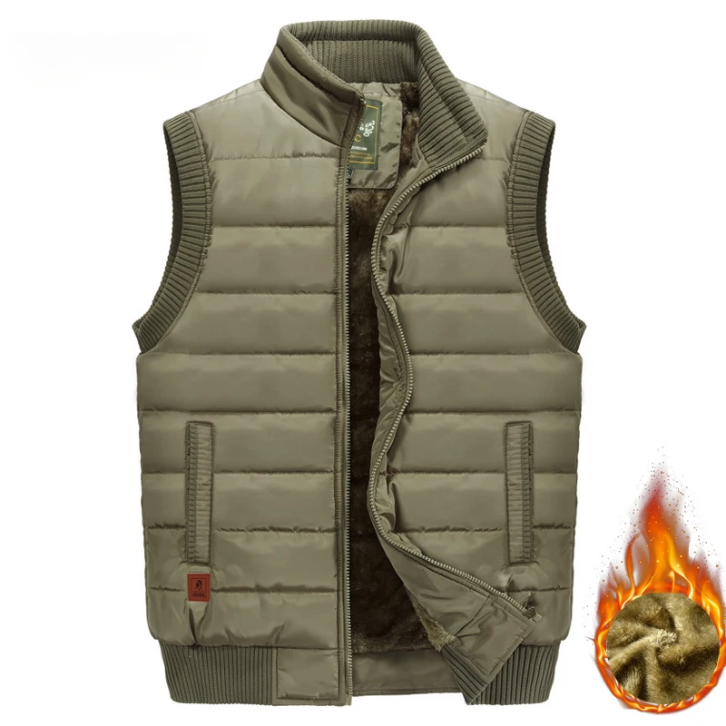 

Mens Jacket Sleeveless Vest Winter Male Fleece Warm Coats Men Stand Collar Army Thicken Waistcoats Clothing 6XL