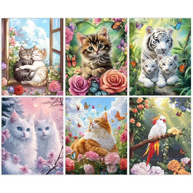 

GATYZTORY Paint By Numbers For Adults Children Animal Tiger Cat DIY HandPainted Oil Painting Art Coloring By Number Decoration